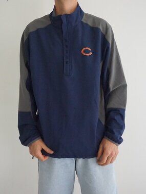 Vintage NFL Team Apparel Navy Gray Chicago Bears C Logo Snap Front Team Jacket L